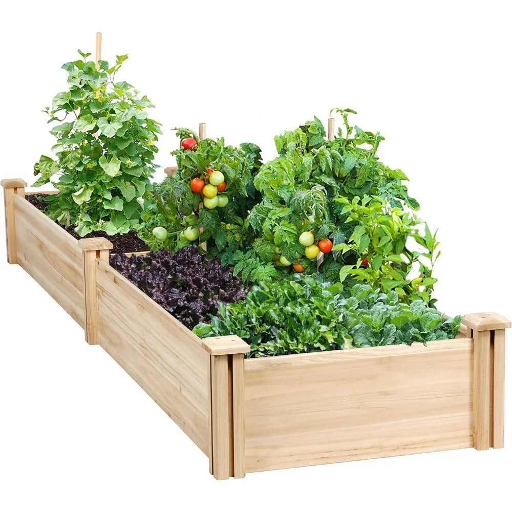 Yah 8x2ft Wooden Raised Garden Bed,Divisible Elevated Planter Box for Flowers Vegetables Herbs Outdoor,Natural,95x25x11in