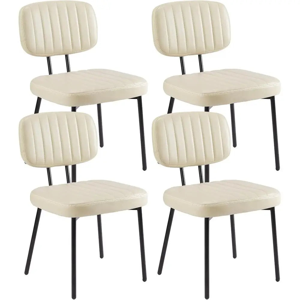 Set of 4 Upholstered Accent Chairs with PU Leather, Metal Legs, Suitable for Kitchen or Living Room, Beige White