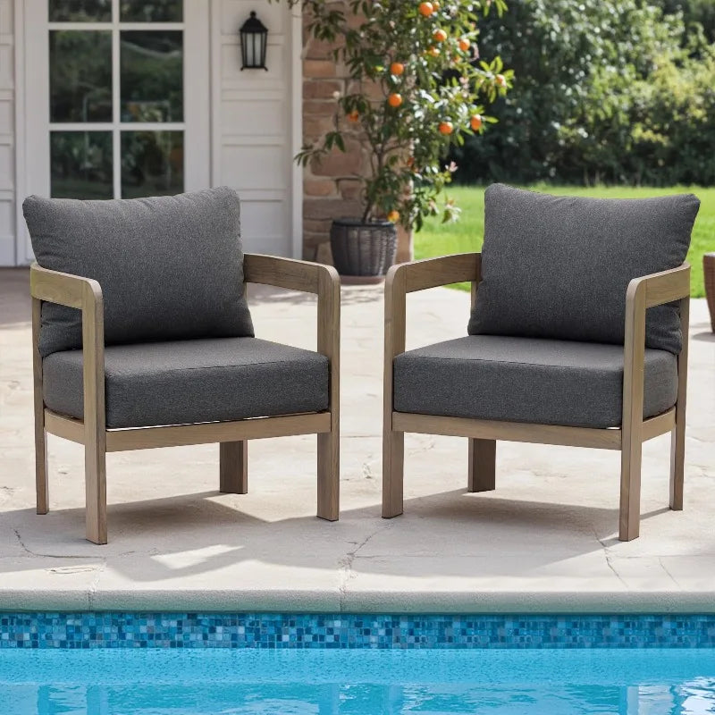 Outdoor Furniture Set, 2Pcs Patio Armchairs, Metal Modern Outside Furniture with 6'' Thick Cushions, Outdoor Conversation Set
