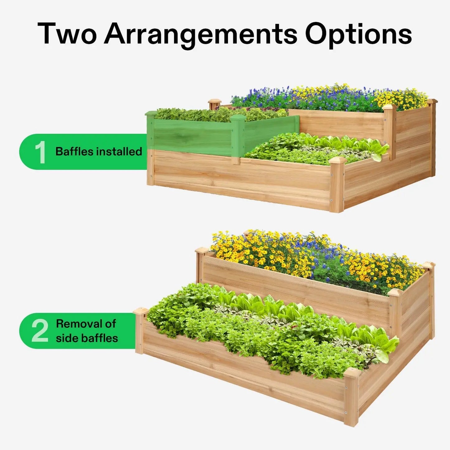 3-Tier Wooden Raised Garden Bed, 42.5x34.5x15 Inches Elevated Planter Box with Screwdriver for Outdoor Planting