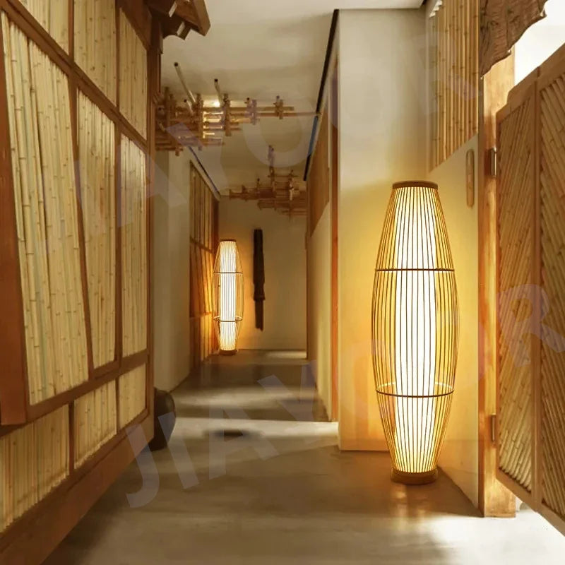 Art Chinese Floor Lamp Retro Bamboo Weaving Living Room Tea Room Japanese Bedroom Classic Creative Ornament Lighting Fixtures