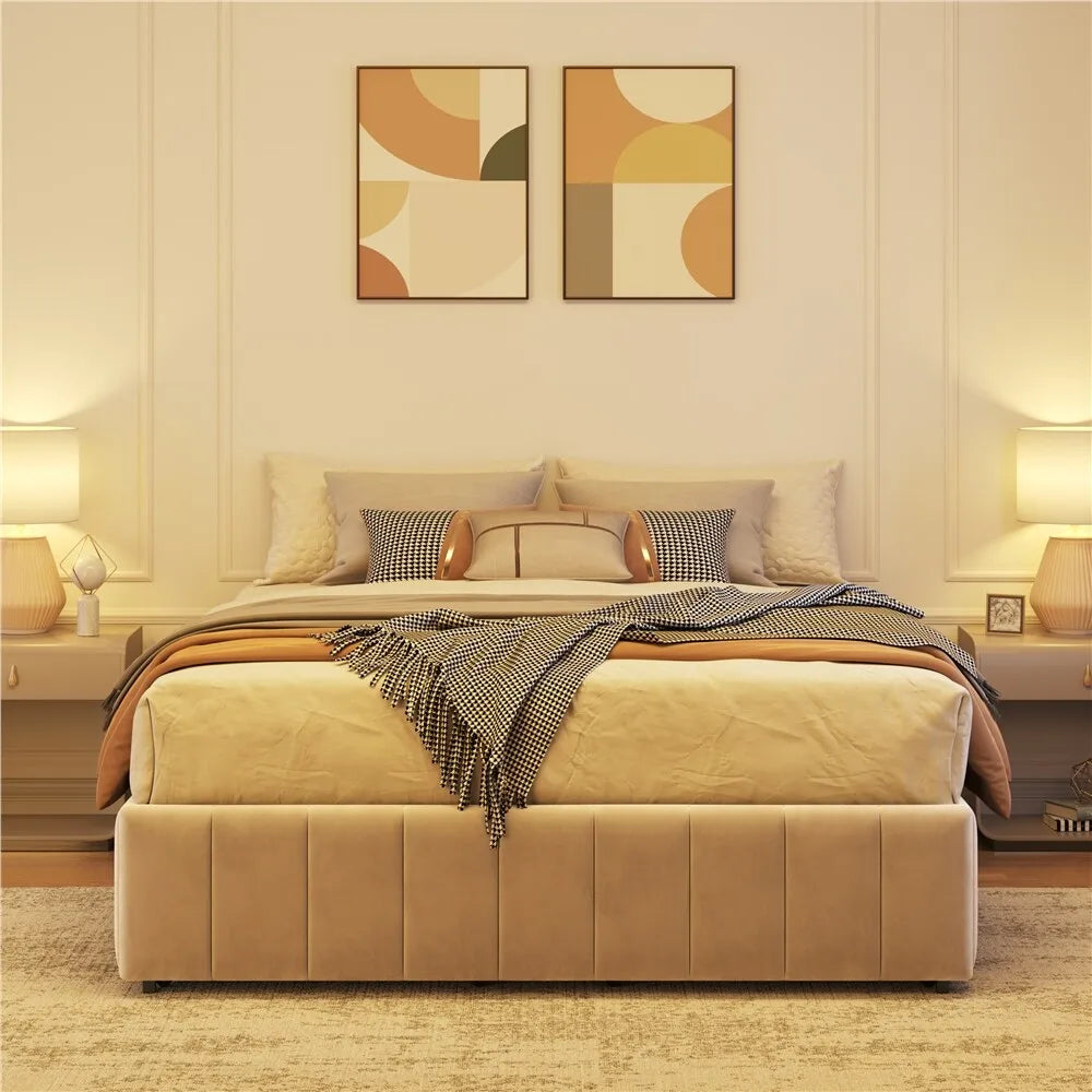 Bed with Underbed 4 Storage Drawers, Large Storage Space，Full/Queen