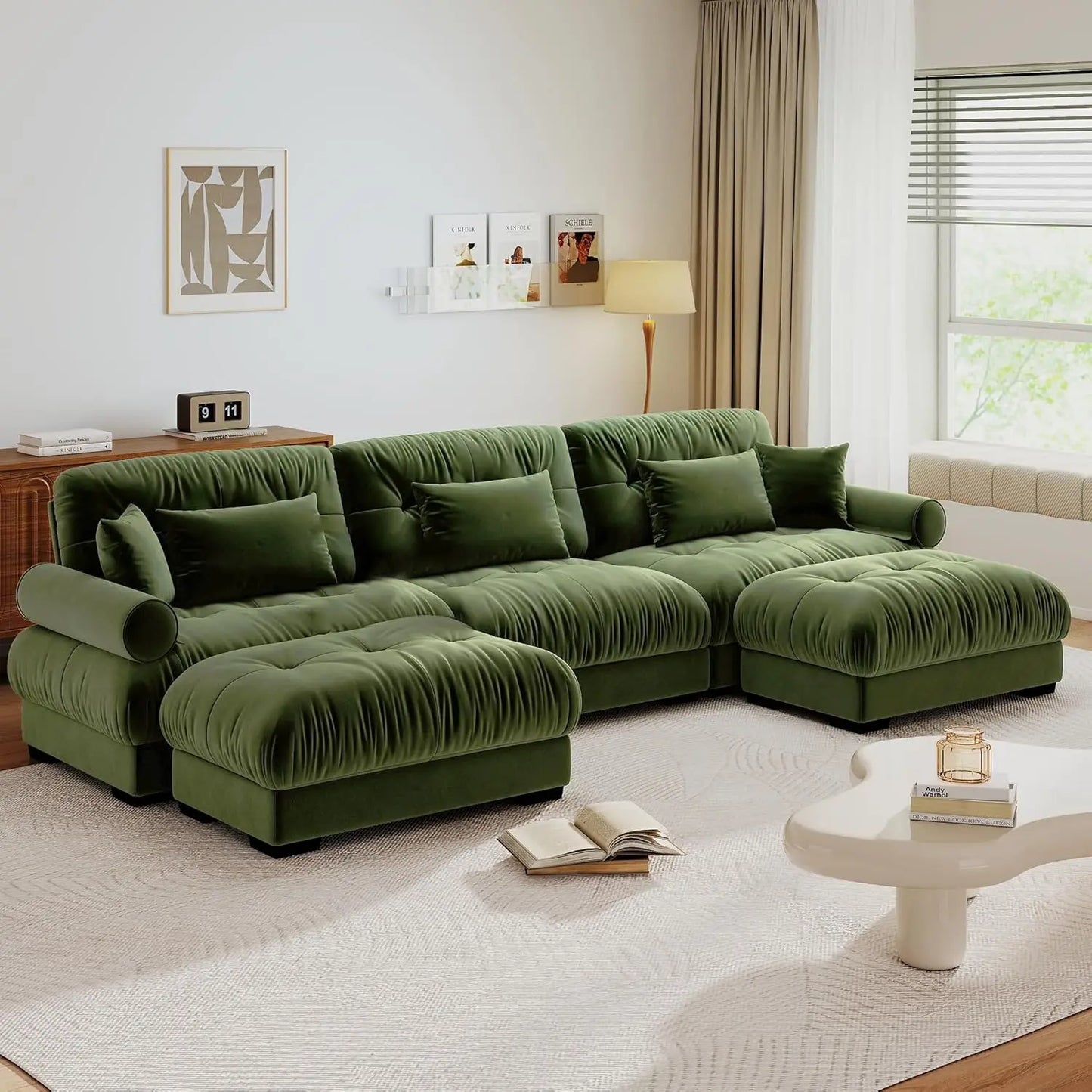 130" U Shaped Modular Sectional Sofa with Ottoman Deep Seat Velvet Oversized Living Room Furniture, Customized
