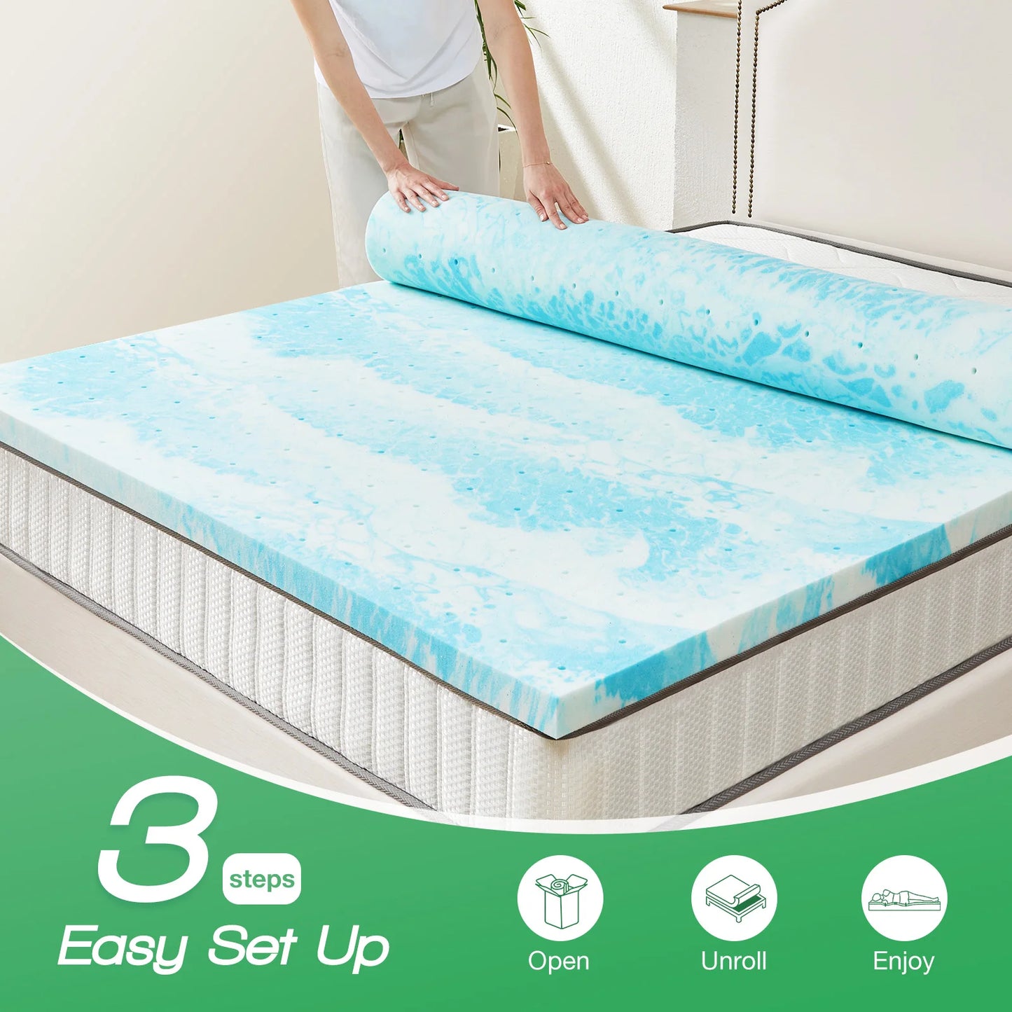 MCQ 4 Inch Memory Foam Mattress Topper Full Size Gel Breathable Cooling Mattress Soft Bed Topper For Home Bedroom Furniture