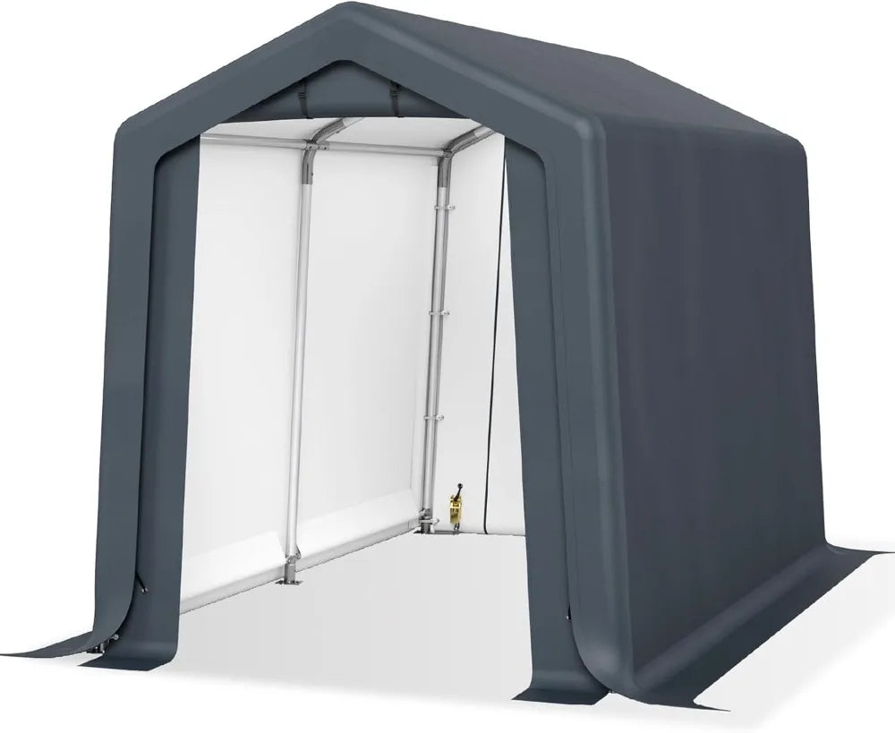 Outdoor Storage Shed Carport 6x10 ft Heavy Duty, Portable Garden Yard Car Port Shelter Storage Tent Garage with Roll Up Doors