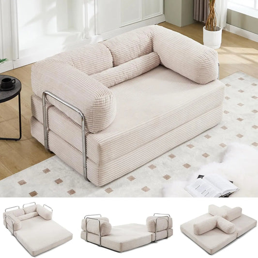 5-in-1 Convertible Sofa Bed, 79" Corduroy Folding Sleeper Couch Bed with Steel Frames, Boneless Foldable Floor Sofa, Customized