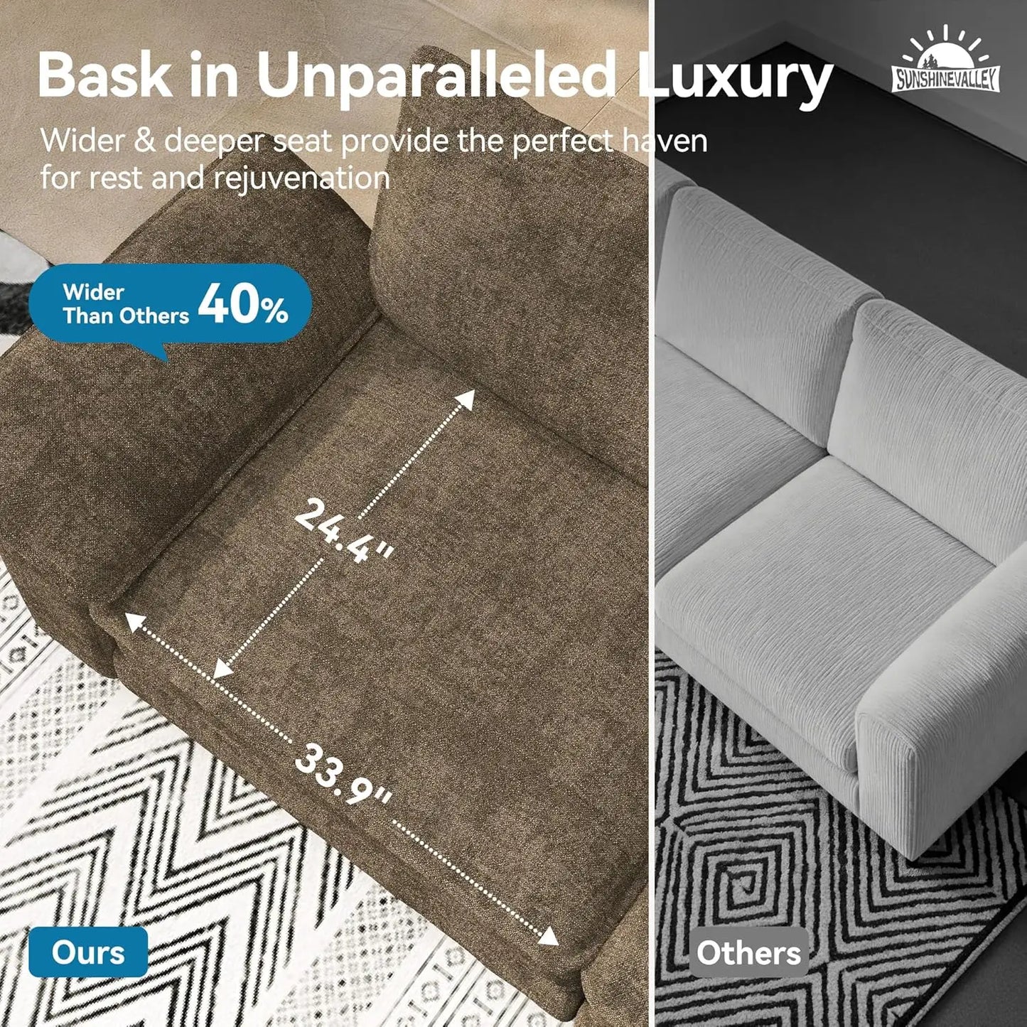 L Shaped Modular Cloud Couch, 123.6'' Comfy Chenille Sectional Sofa with Wider Armrest and Ottoman, Upholstered, Customized