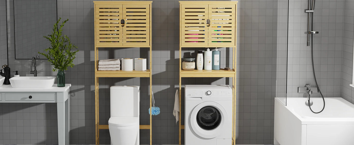 Over-the-Toilet Bathroom Storage Cabinet Bamboo Tall Organizer Rack Free Standing