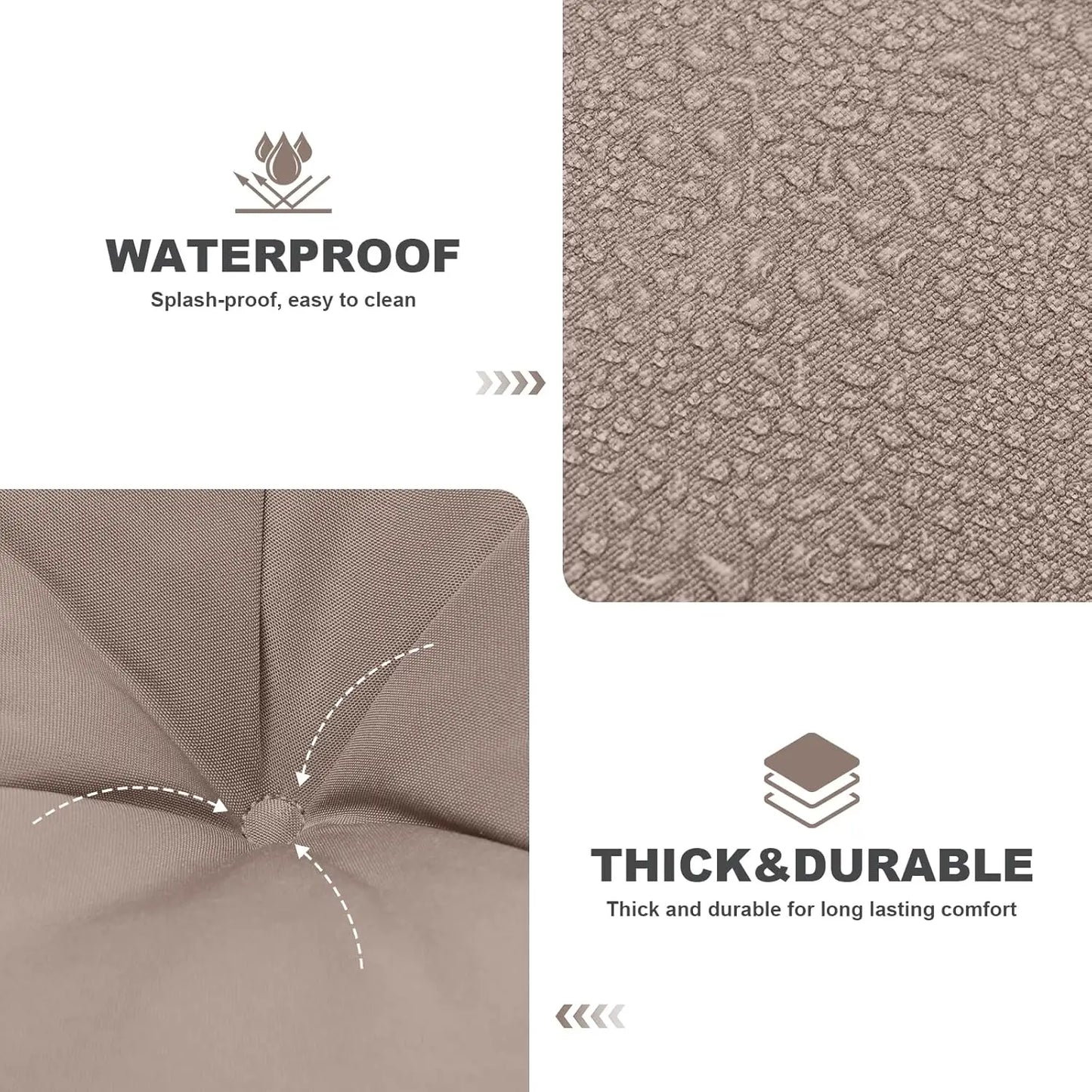 Waterproof Outdoor Swing Cushions with Backrest and Ties, 3-Seater Thickened Bench Cushion for Patio, Garden (Khaki 60x40 in)