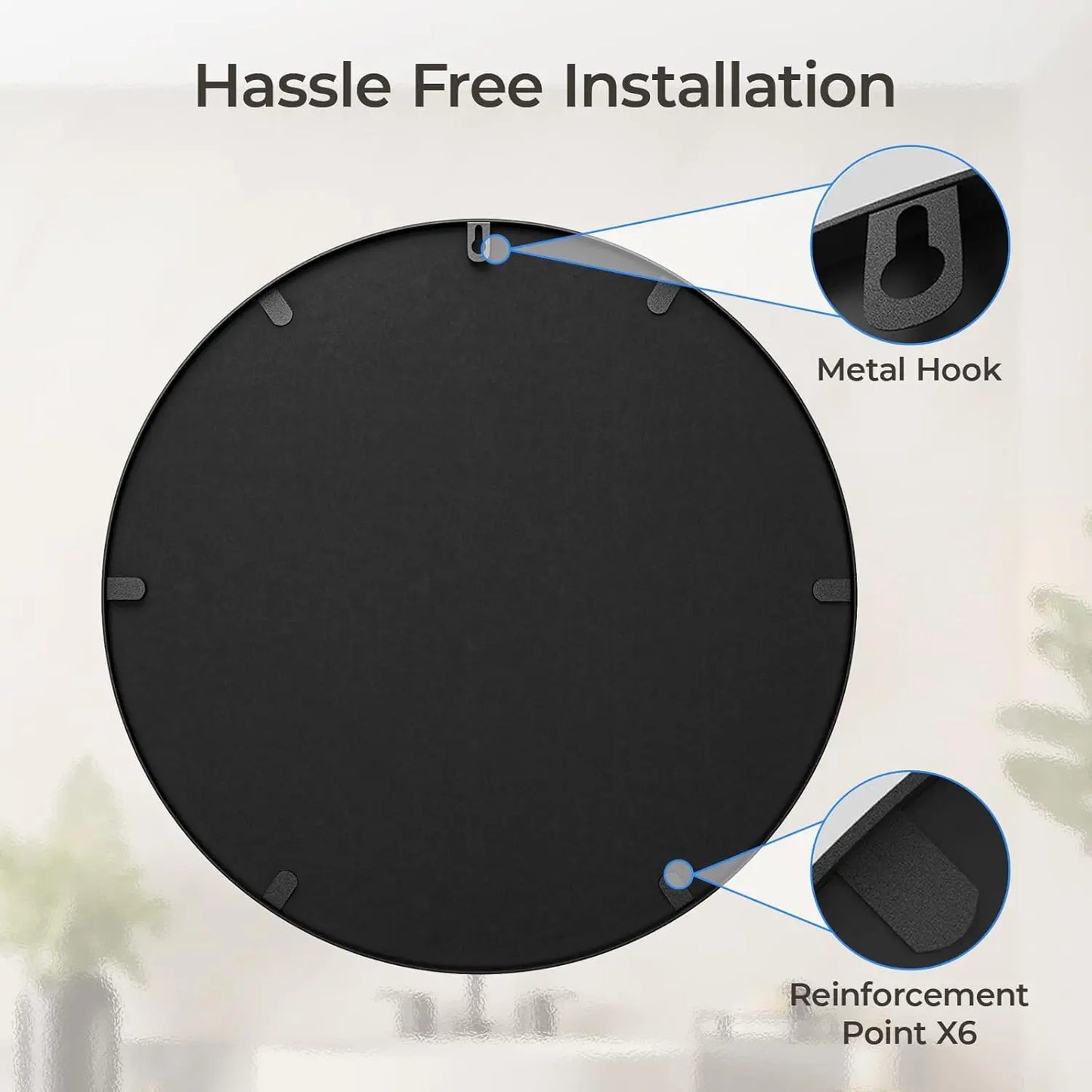 30 Inch Black Circle Mirror with Metal Frame for Bathroom, Vanity, Entryway, Living Room, Hallway and Bedroom Decor