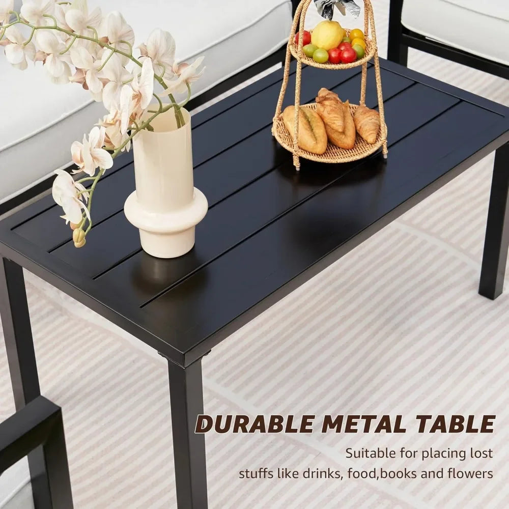 Outdoor Patio Furniture 4 Pieces Set, Outdoor Sectional  Sofa with 5.5 Inch Cushion and Coffee Table, Patio Conversation Sets