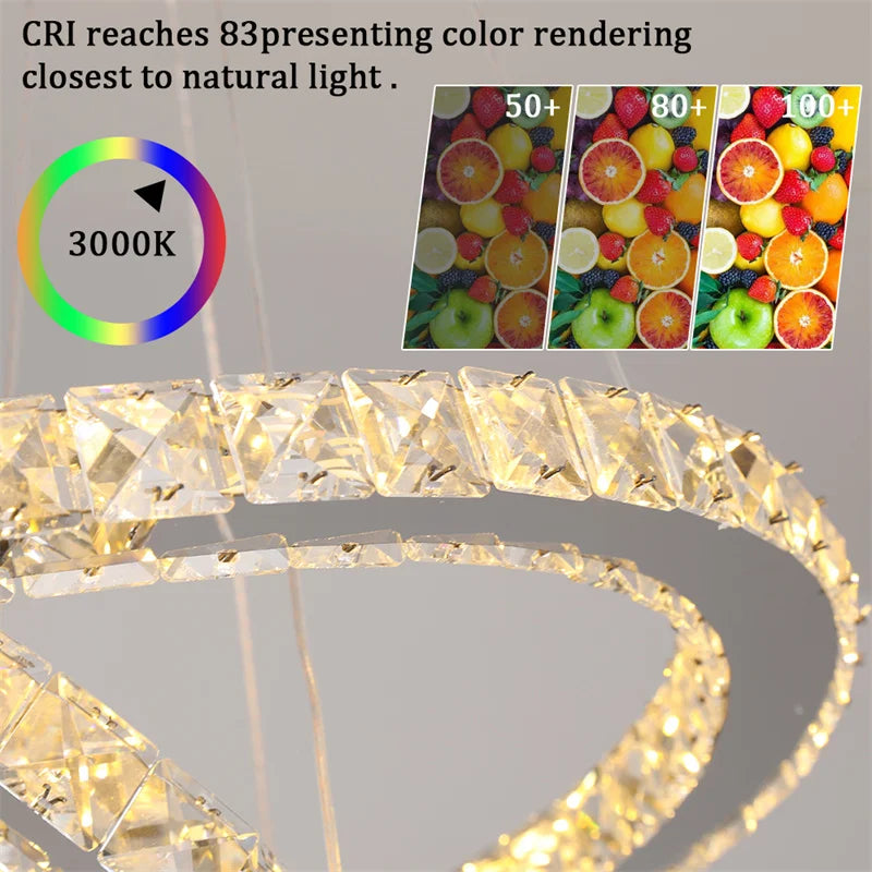 Modern Crystal Rings Led Chandelier Indoor Luxury Ceiling Lamp Dimming And Remote Control Pendan Lighting Chrome Lustre Fixtures