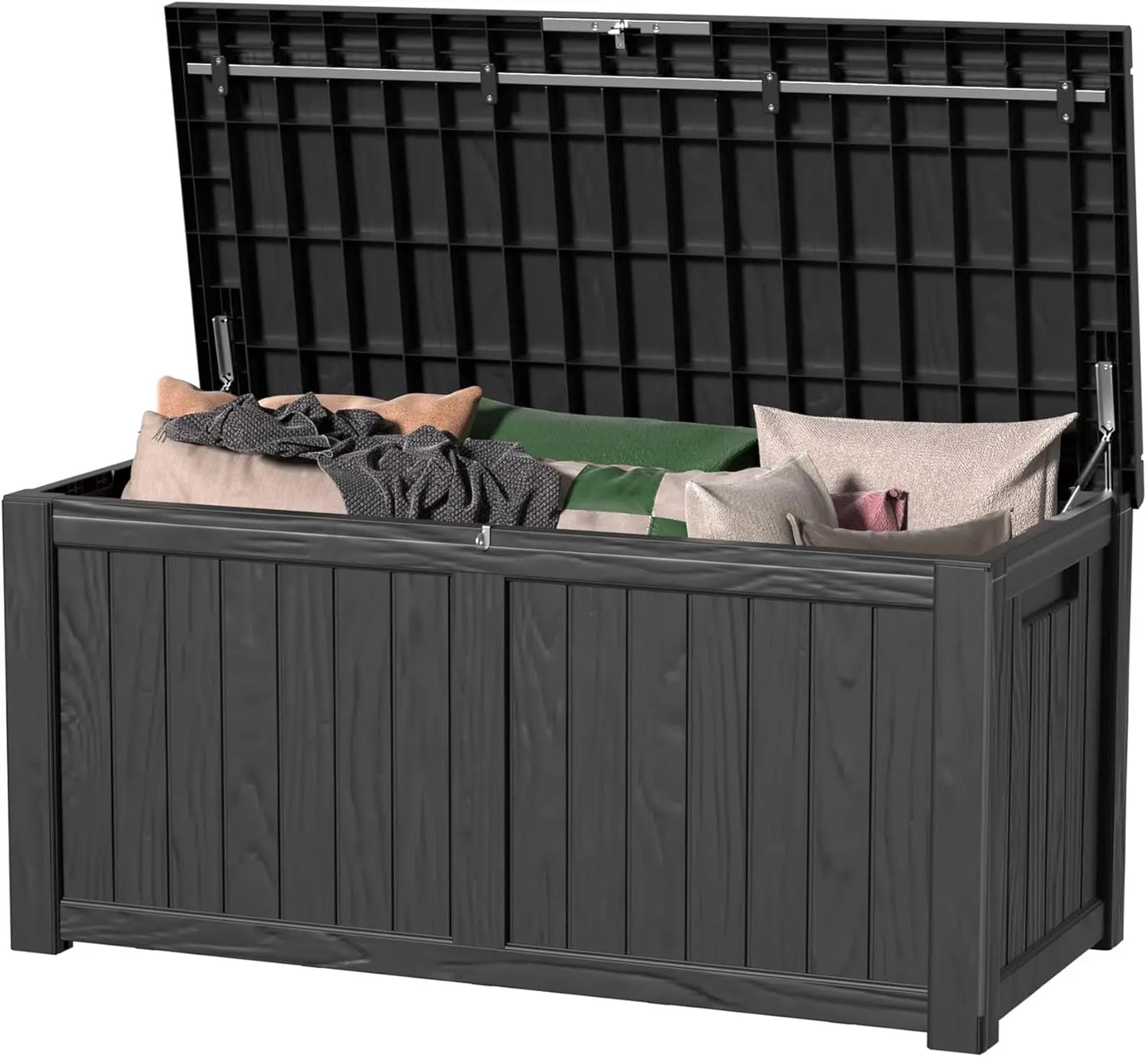 150 Gallon Waterproof Outdoor Storage Box Lockable Resin Deck Box for Patio Garden Tools Black