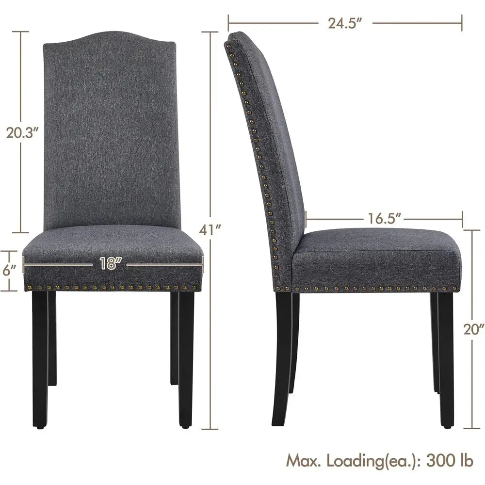 Set of 4 Fabric-Upholstered Dining Chairs with Solid Wood Legs and Nailhead Trim, Gray, Suitable for Kitchen, Living Room, Resta