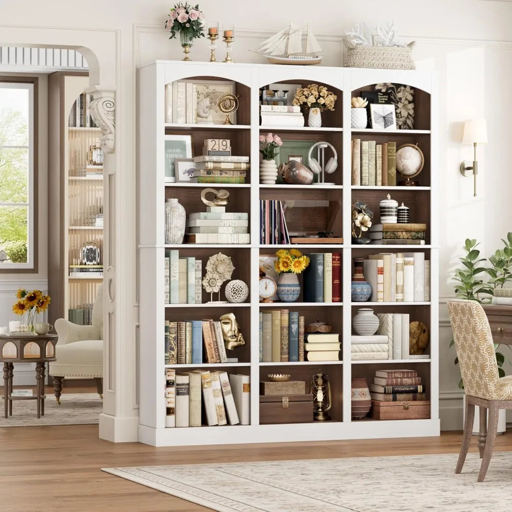 71" Triple Wide Bookshelf, 6 Tier Tall Bookcase with Curved Baffle, 18 Open Shelves for Living Room, Study