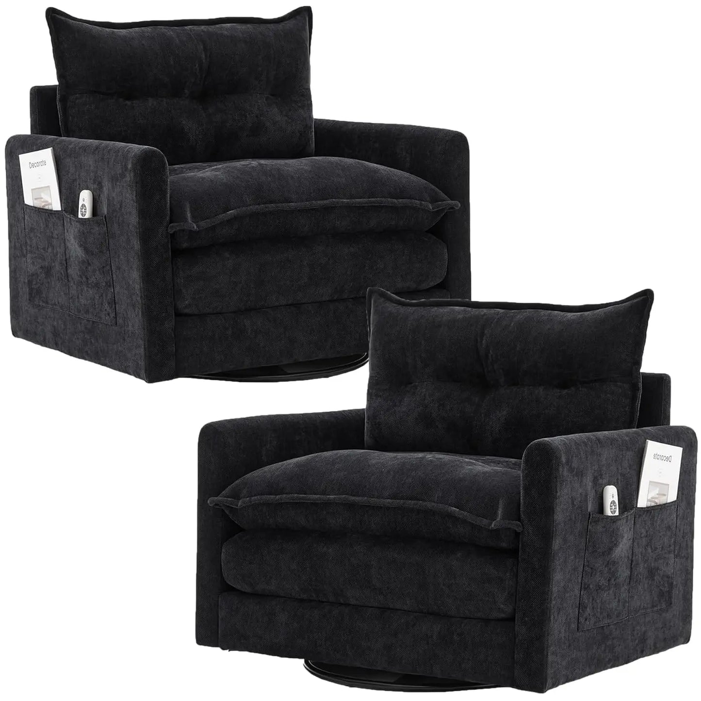 Swivel Accent Chair Set of 2, 360 Degree Square Swivel Chair for Living Room, Mid Century Modern Upholstered Barrel, Customized