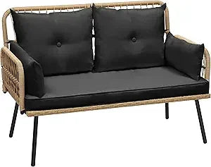 Outdoor Patio Conversation Set 4 Pieces, Wicker Furniture with Soft Cushion & Coffee Table, Rattan Bistro Set Patio Set Chairs