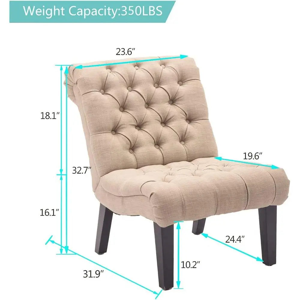 2-Piece Living Room Set: Upholstered Accent Chair and Reclining Sofa with Wooden Legs in Khaki