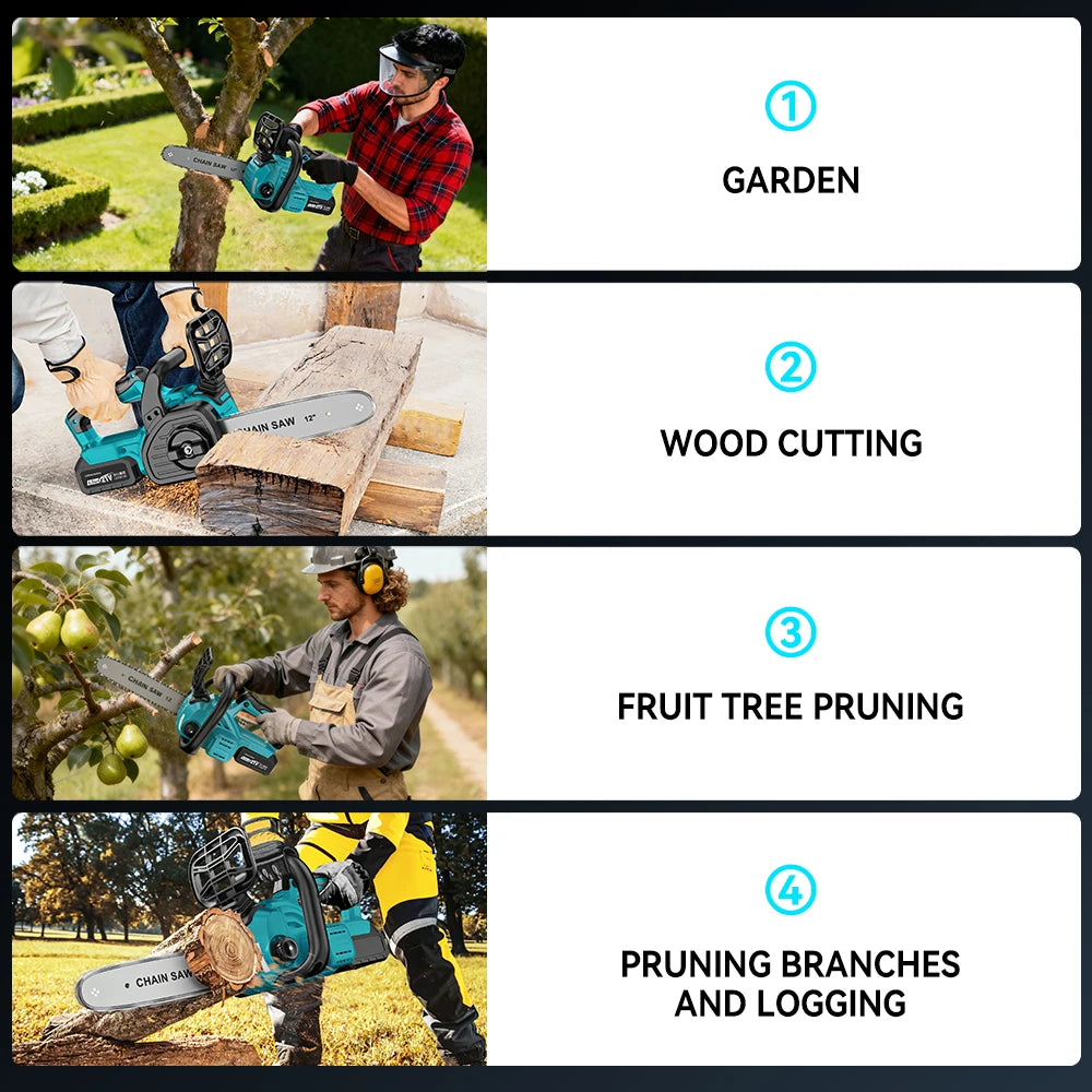 YEARTOP 12 Inch Brushless Electric Chainsaw LED Display Cordless Garden Woodworking Chain Saw Power Tool For Makita 18V Battery