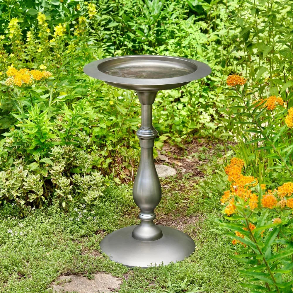 Classic Pewter Pedestal Free Standing Bird Bath for Outside Backyard, Outdoor Patio, Garden, Birdbath by Good Directions, Hummi