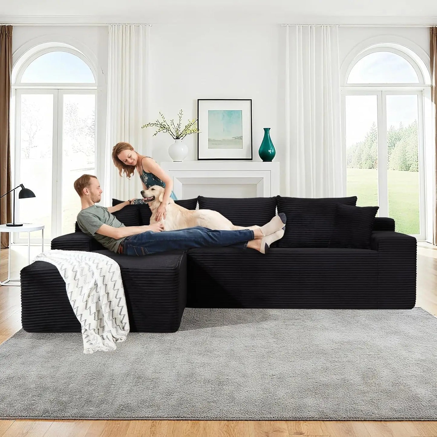 105" Cloud Modular Sectional Couch with L-Shape Chaise, Upholstered Corduroy Couches for Living Room, No Assembly, Customized