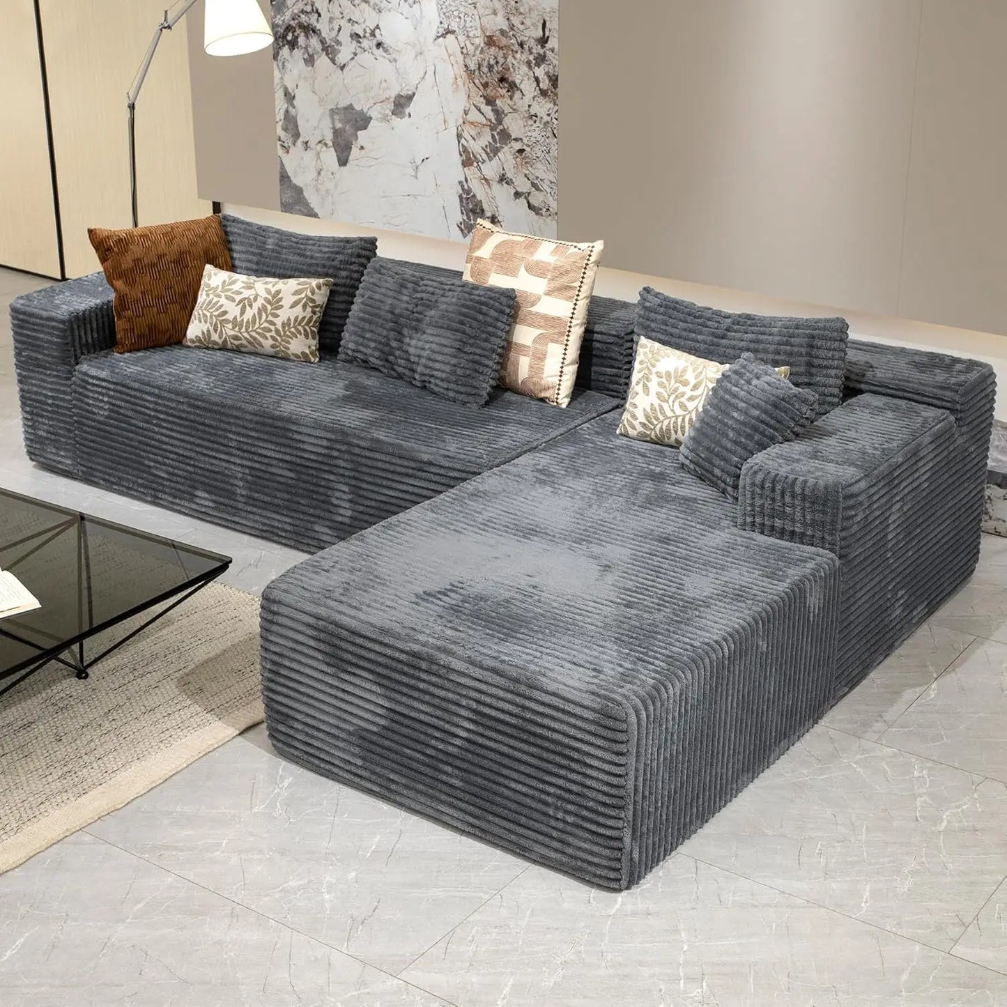 Sectional couches for Living Room Corduroy Couch, 104" Cloud Sectional Couch with L-Shape Chaise, Modern Modular, Customized