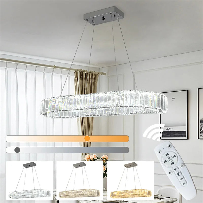 Modern Crystal Rings Led Chandelier Indoor Luxury Ceiling Lamp Dimming And Remote Control Pendan Lighting Chrome Lustre Fixtures