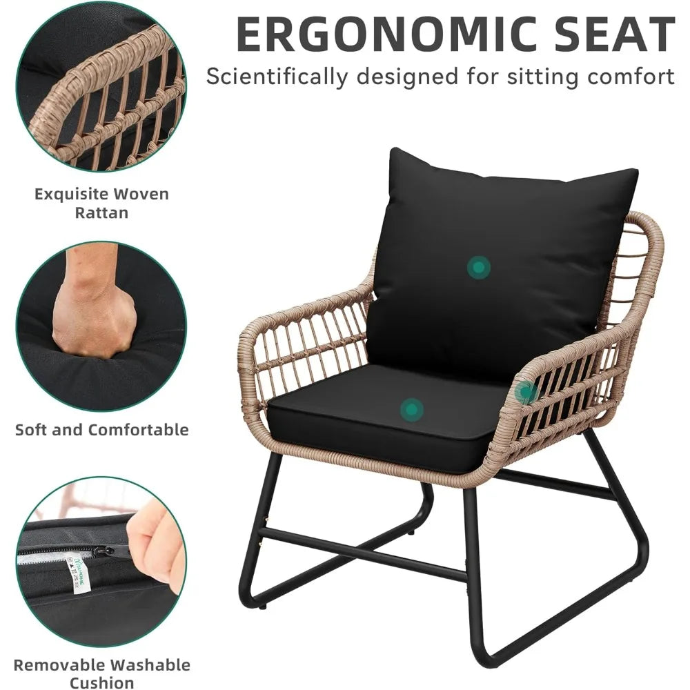 Outdoor Patio Conversation Set 4 Pieces, Wicker Furniture with Soft Cushion & Coffee Table, Rattan Bistro Set Patio Set Chairs