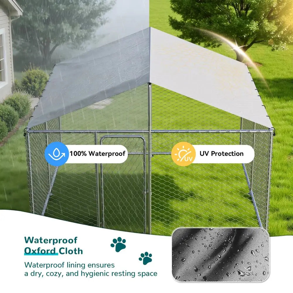 Large Outdoor Dog Kennel Outside for Large Dogs, Heavy Duty Dog Enclosure with Wire Mesh Fence, Lock amp Waterproof Cover