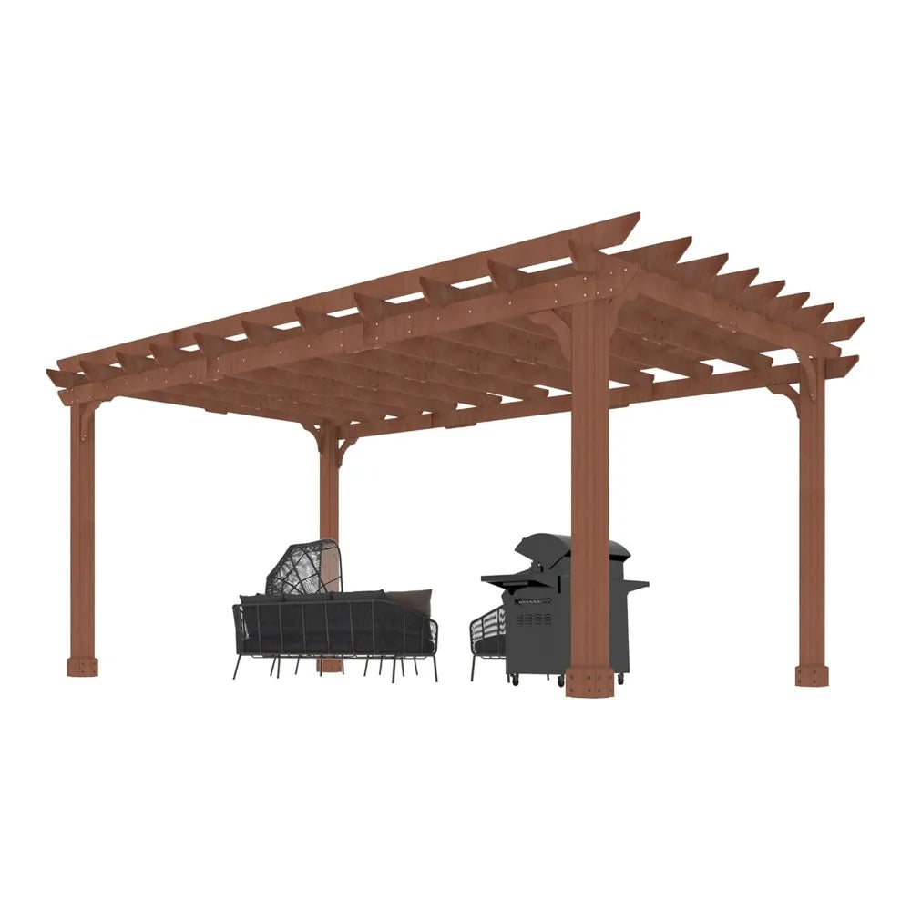12 x16 FT Wooden Pergola, Cedar Wood Gazebo with Flat Roof, Outdoor Garden Shelter with Stakes Included, Patio,, Customized