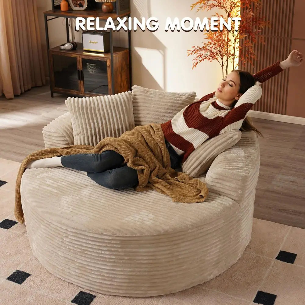 58 Oversized Round Chair Lounge Chaise Indoor, No Assembly Required, Cloud Large Circle Chair with Plush Fuax Fur, Fluffy Moder