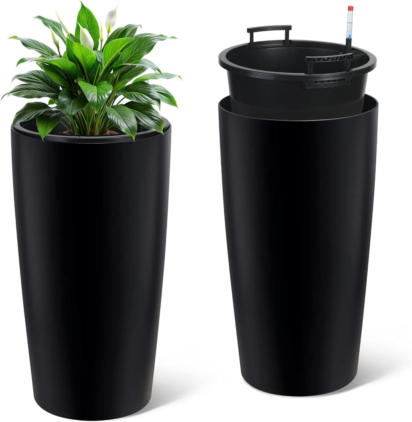 Outdoor Planters for Outdoor Plants, 30 Inch Self Watering Planters Set of 2 with Inner Bucket, Water Level Monitor and Drainage