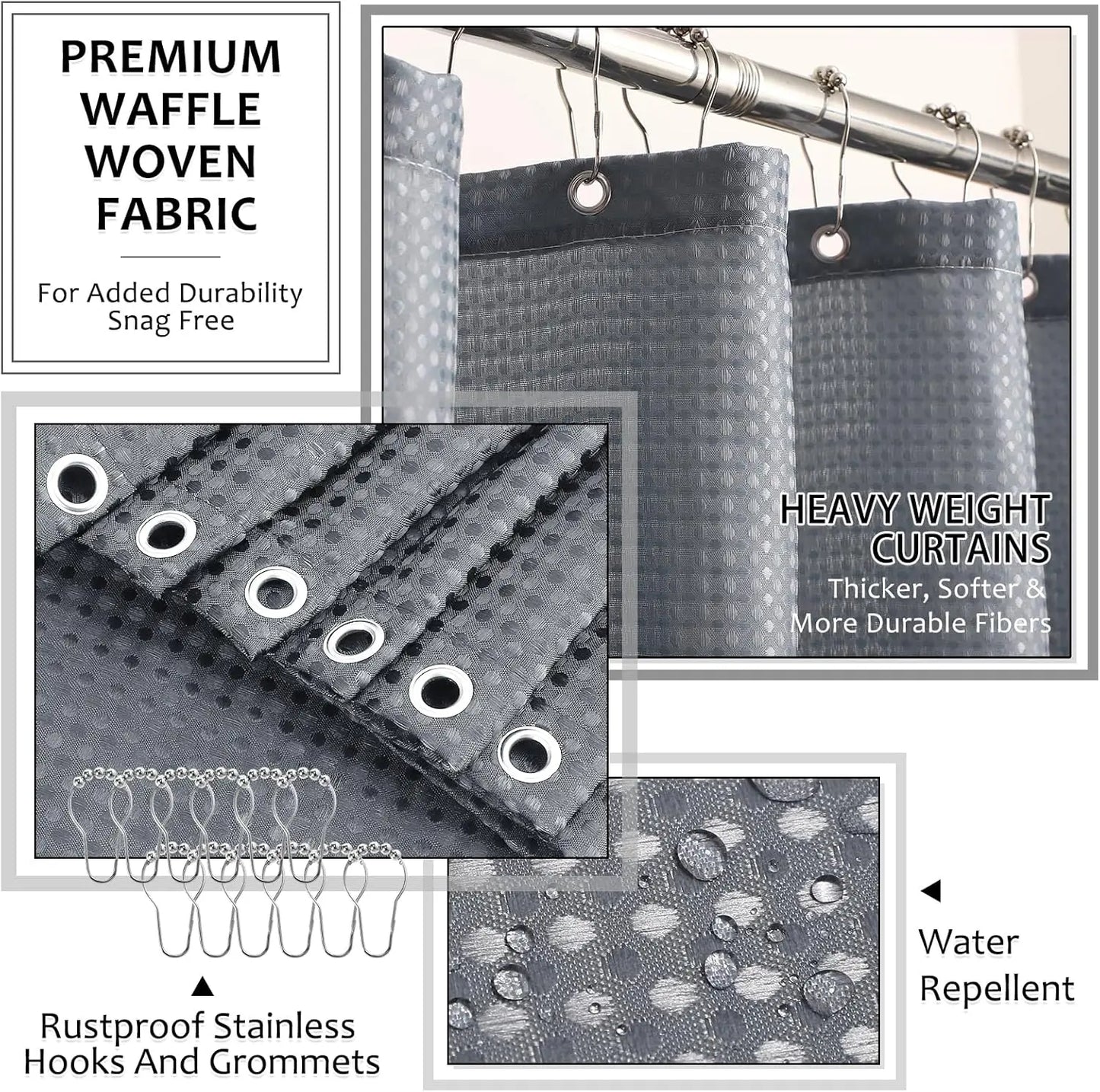 8-Piece Grey Bathroom Set with Shower Curtain, Rugs, Soap Dispenser & Organizers - Resin Accessories for Modern Homes