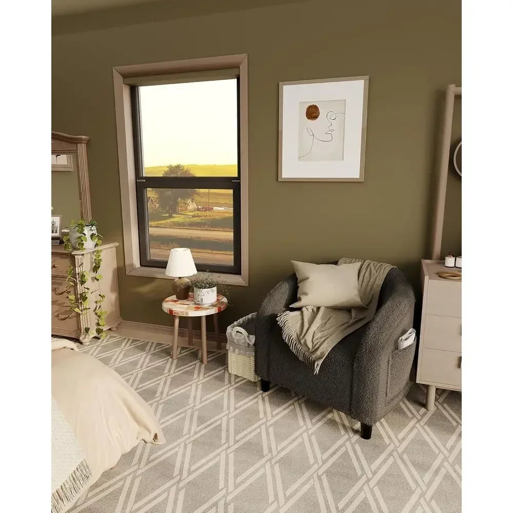 Luxurious Barrel and Club Chairs Set, Sherpa-Lined Armchair in Oyster Gray for Living, Bedroom, or Office