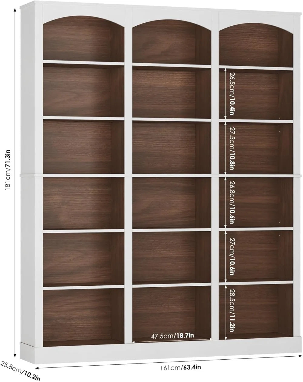 71" Triple Wide Bookshelf, 6 Tier Tall Bookcase with Curved Baffle, 18 Open Shelves for Living Room, Study