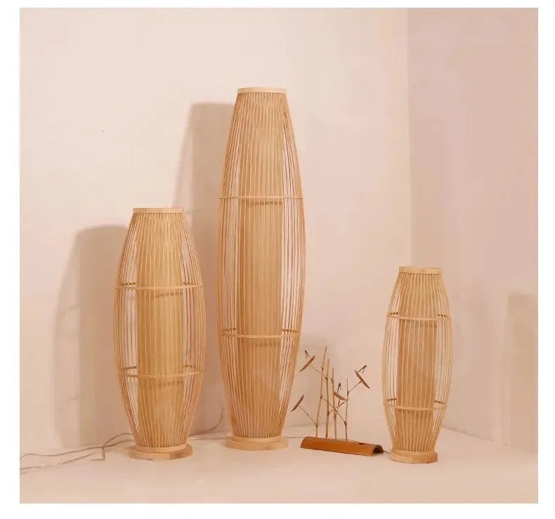 Art Chinese Floor Lamp Retro Bamboo Weaving Living Room Tea Room Japanese Bedroom Classic Creative Ornament Lighting Fixtures