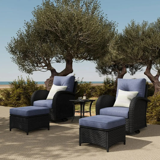 5 Pieces Outdoor Patio Furniture Set, Rattan Wicker Sectional Swivel Rocker Chairs Sets