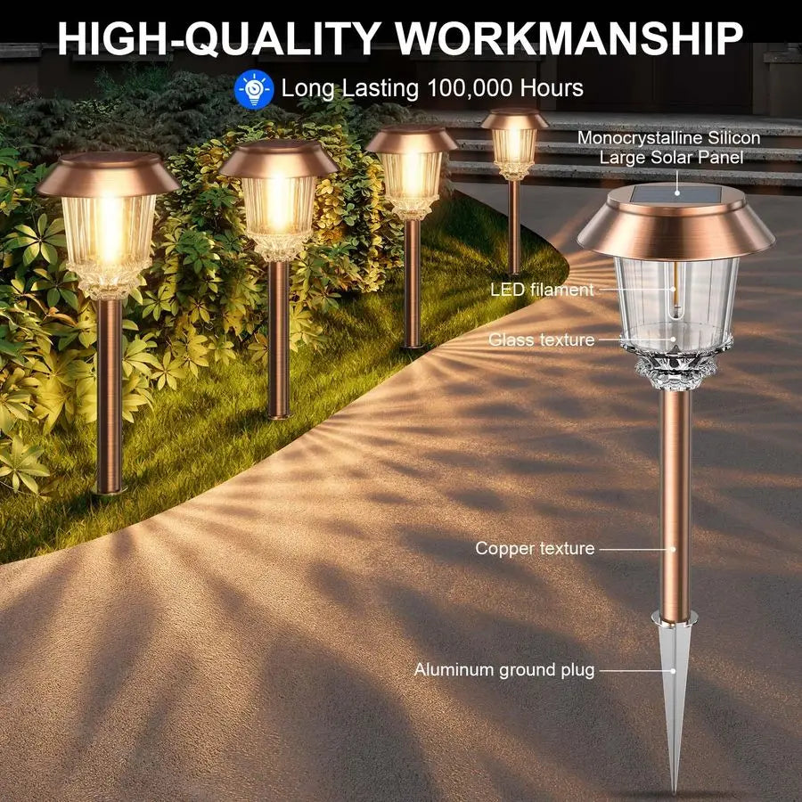 Solar Pathway Lights Outdoor 6 Pack Solar Lights Outdoor Waterproof, 1040 LM Dimmable Auto On Off Solar Outdoors Lights Yard Gar
