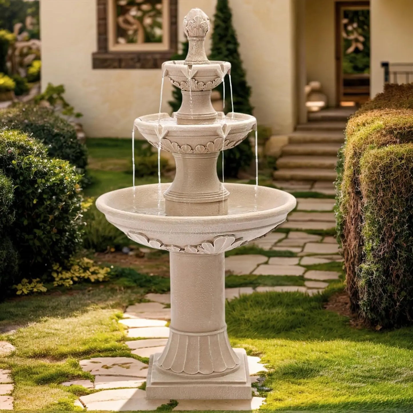 3 Tier Outdoor Water Fountain 48 4 H Floor Backyard Garden Fountain Water Feature Indoor with Pump Outdoor Freestanding