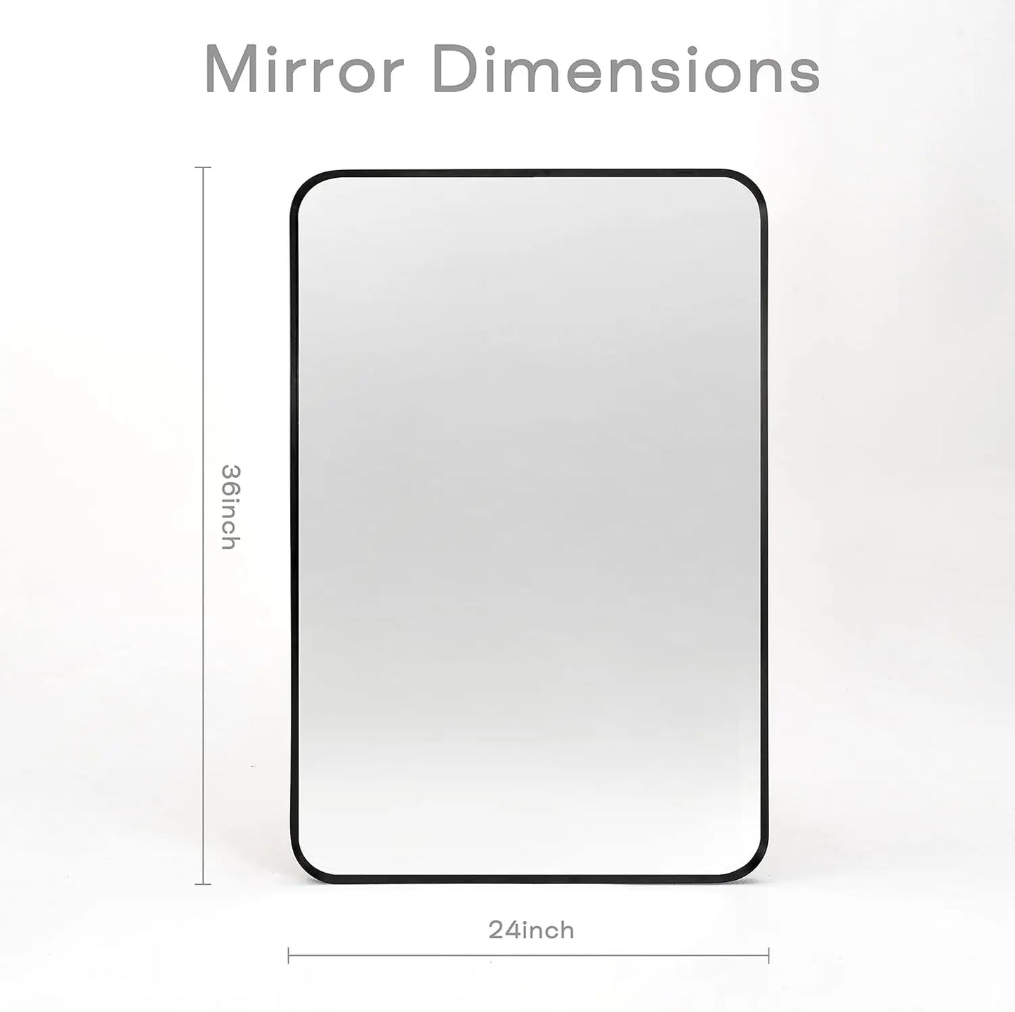 Wall Mount Bathroom Mirror, Brushed Black Metal Frame, Rounded Corner Rectangular Vanity Mirror (24" x 36", Black)