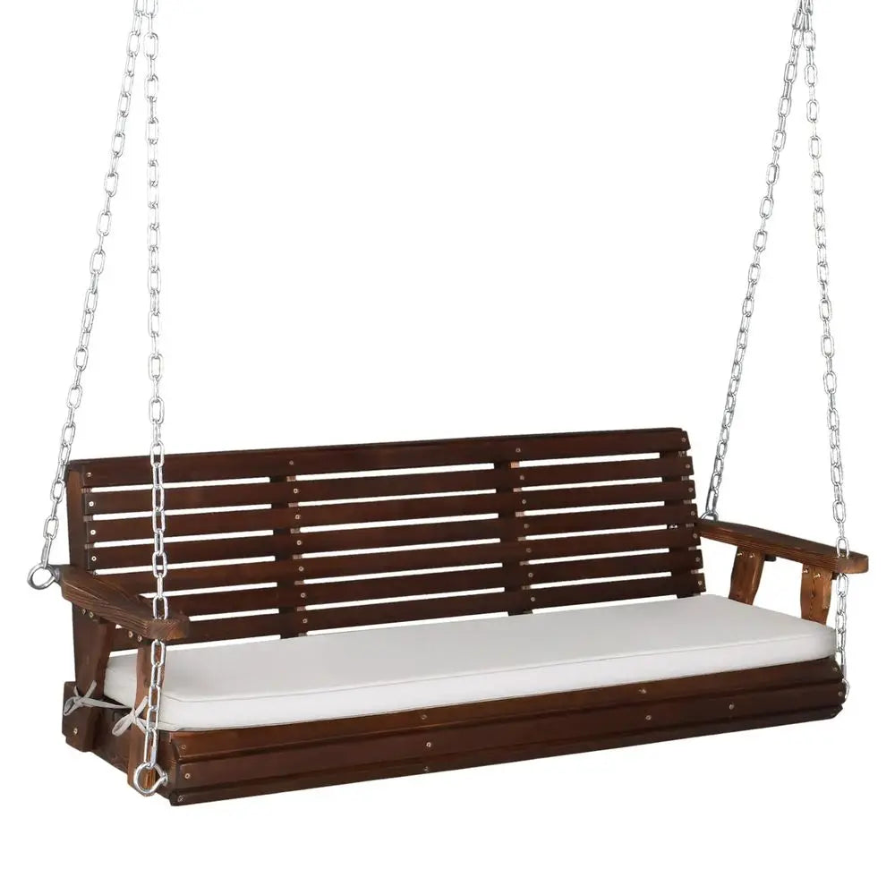 Wooden Porch Swing, Heavy Duty 880 LBS Hanging Patio Bench with Extra Cushion for Lawn Garden Courtyard Rustic, 5 feet