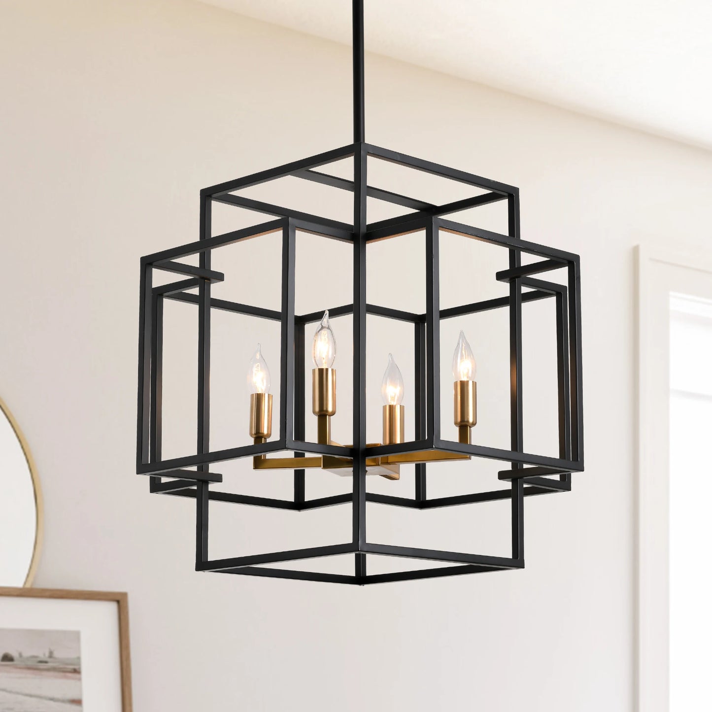 4-Lights Pendant Lights Fixtures Lantern American Style Industrial Farmhouse Hanging Chandelier for Living Room Island Kitchen