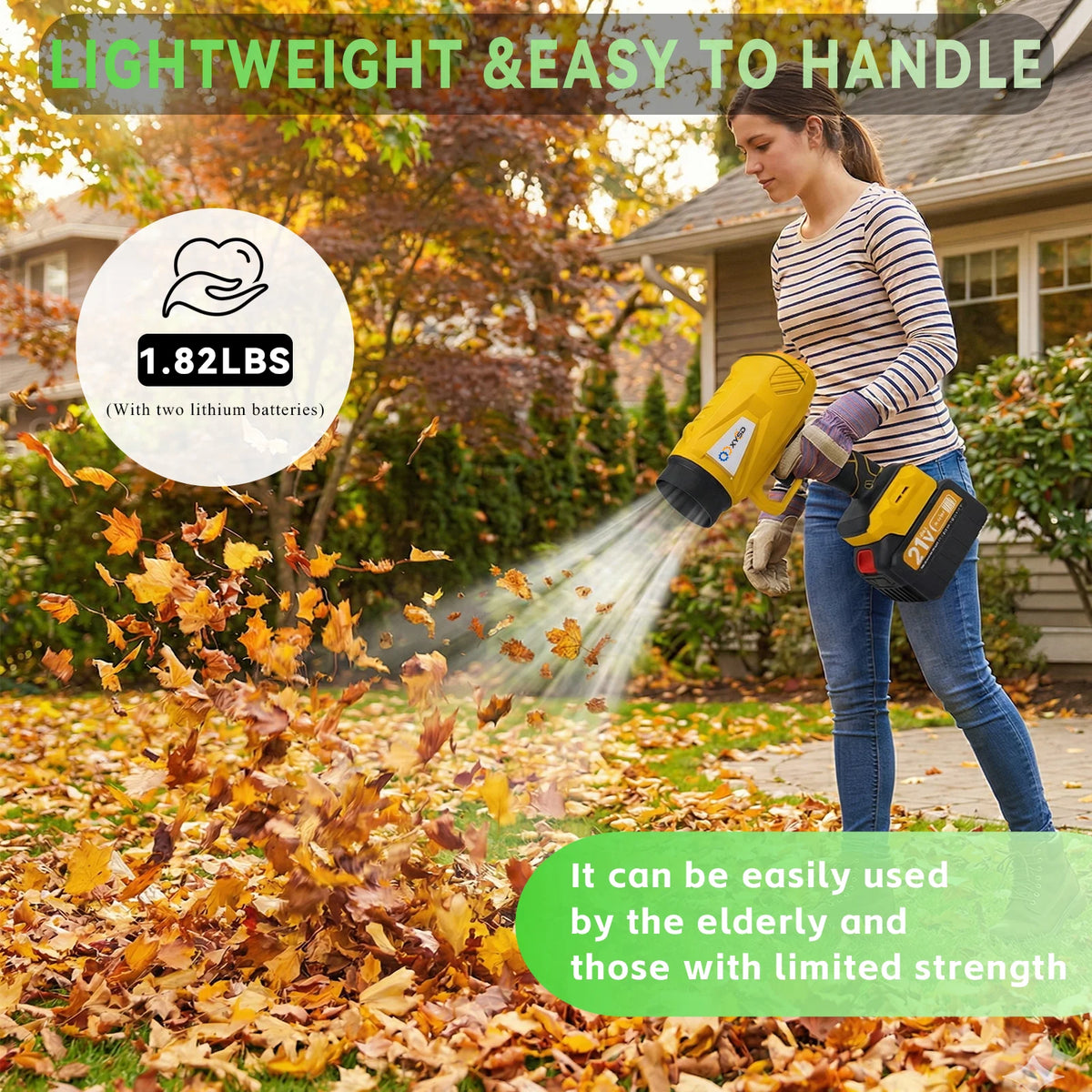 XYSD Cordless Leaf Blower, Turbo Jet Blower, Handheld Leaf Blower with 2x4500mah Batteries, for Patio Cleaning, Leaves,Dust