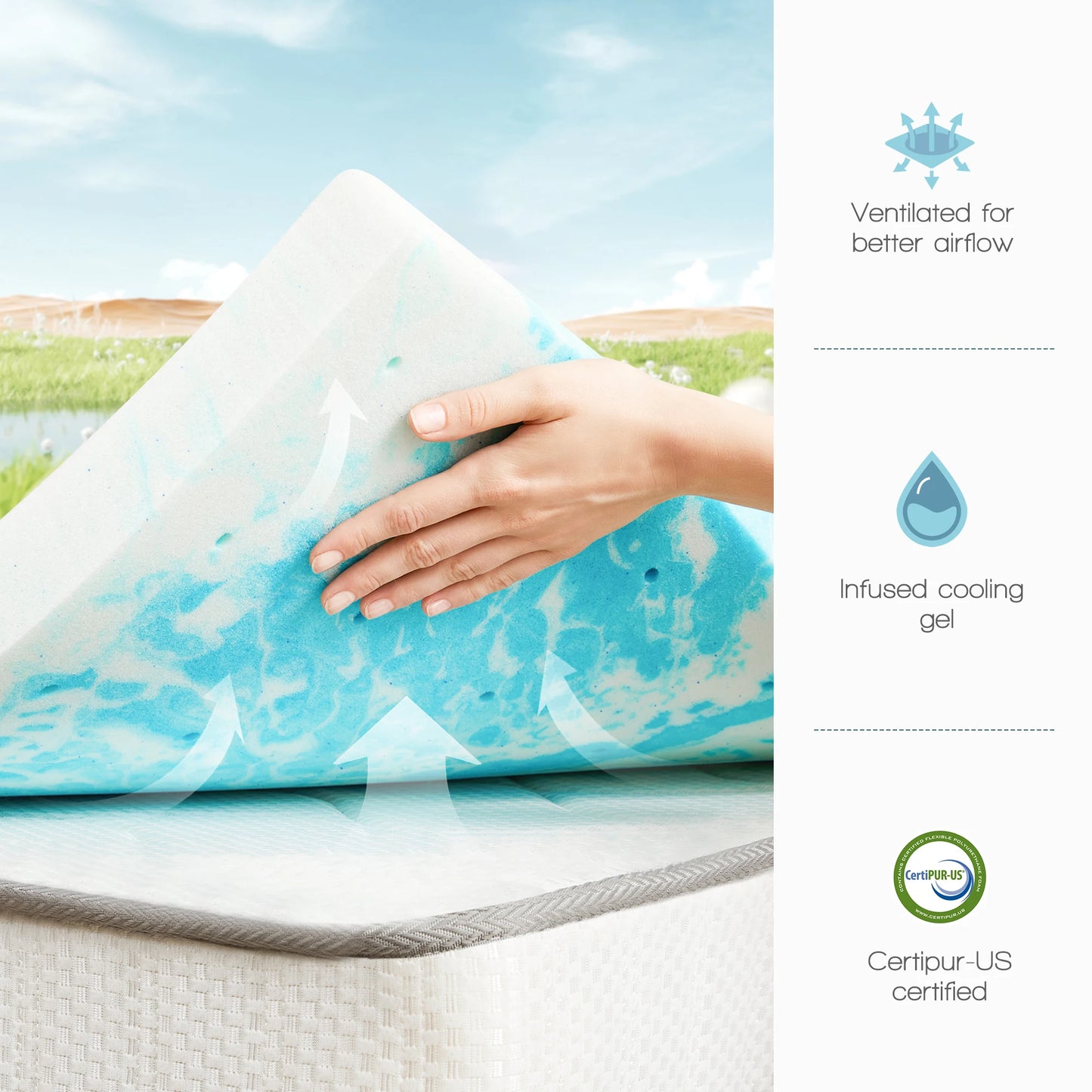 MCQ 4 Inch Memory Foam Mattress Topper Full Size Gel Breathable Cooling Mattress Soft Bed Topper For Home Bedroom Furniture