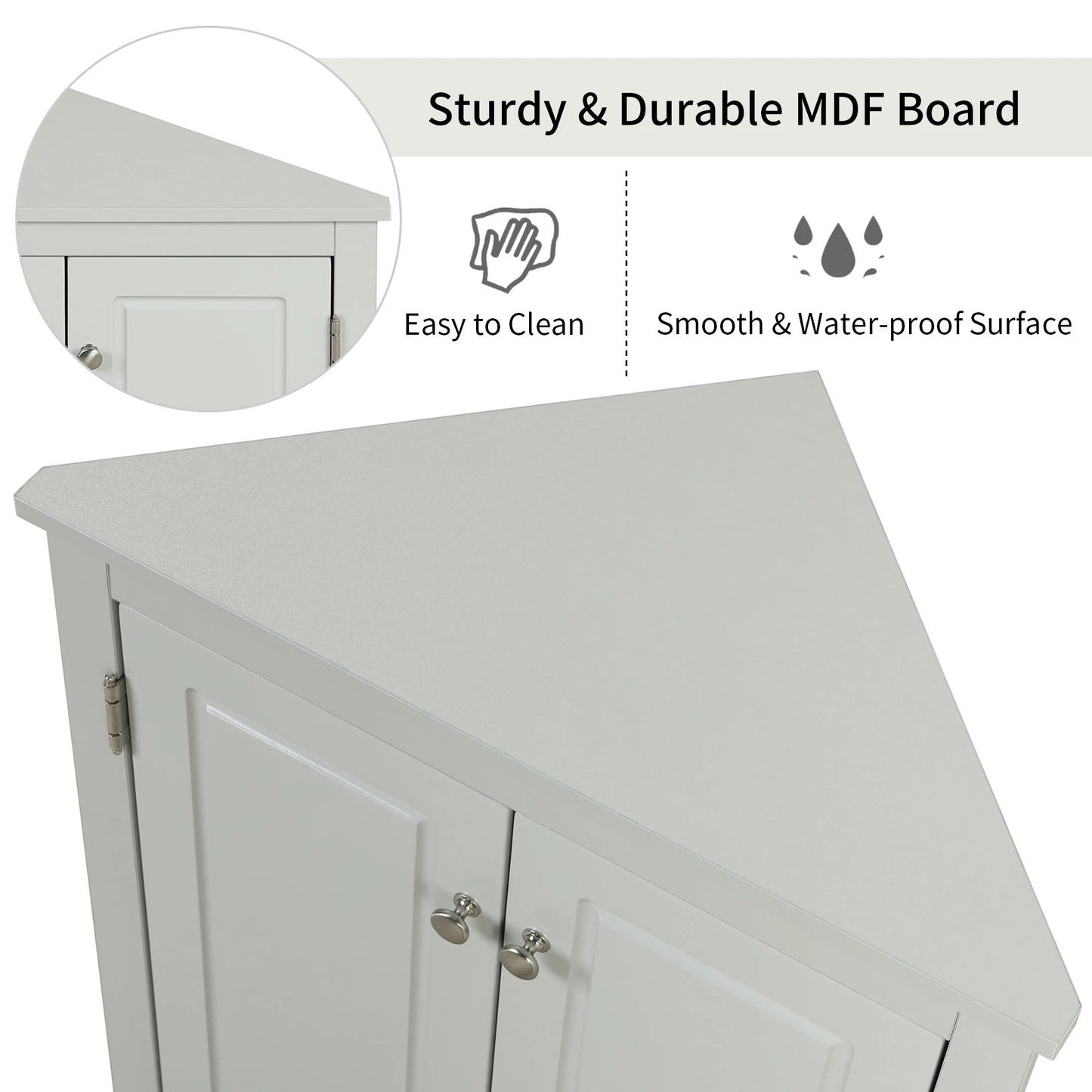 Grey color  Triangle Bathroom Storage Cabinet with Adjustable Shelves, Freestanding Floor Cabinet for Home Kitchen