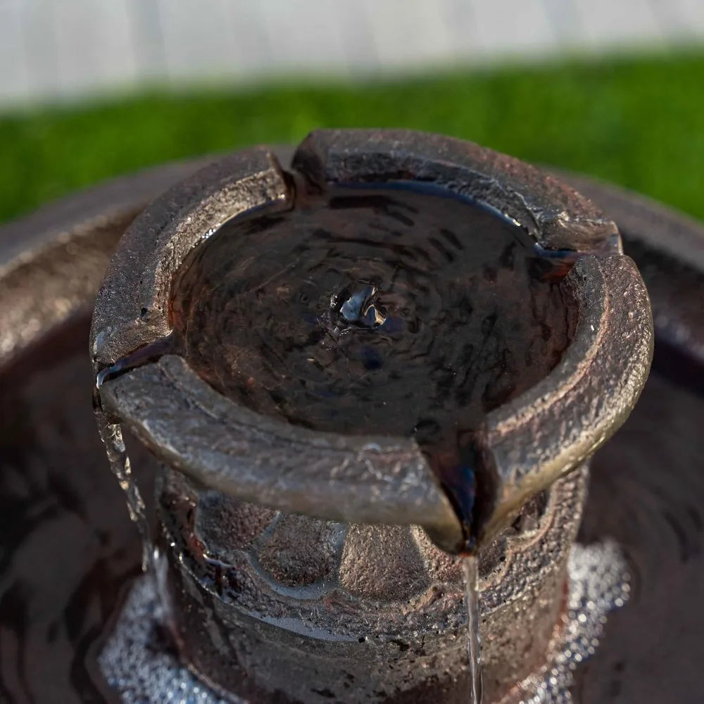 28 Solar-Powered Outdoor Birdbath Fountain – Large Brown Resin Water Fountain with Solar Panel for Lawn and Garden Decor