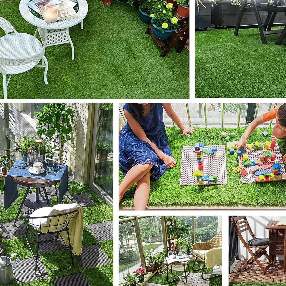 10 Pcs 12 Inchx12 Inch Square Artificial Grass Mat Interlocking Fake Grass Deck Turf Tiles Grass Flooring Tiles for Garden Decor
