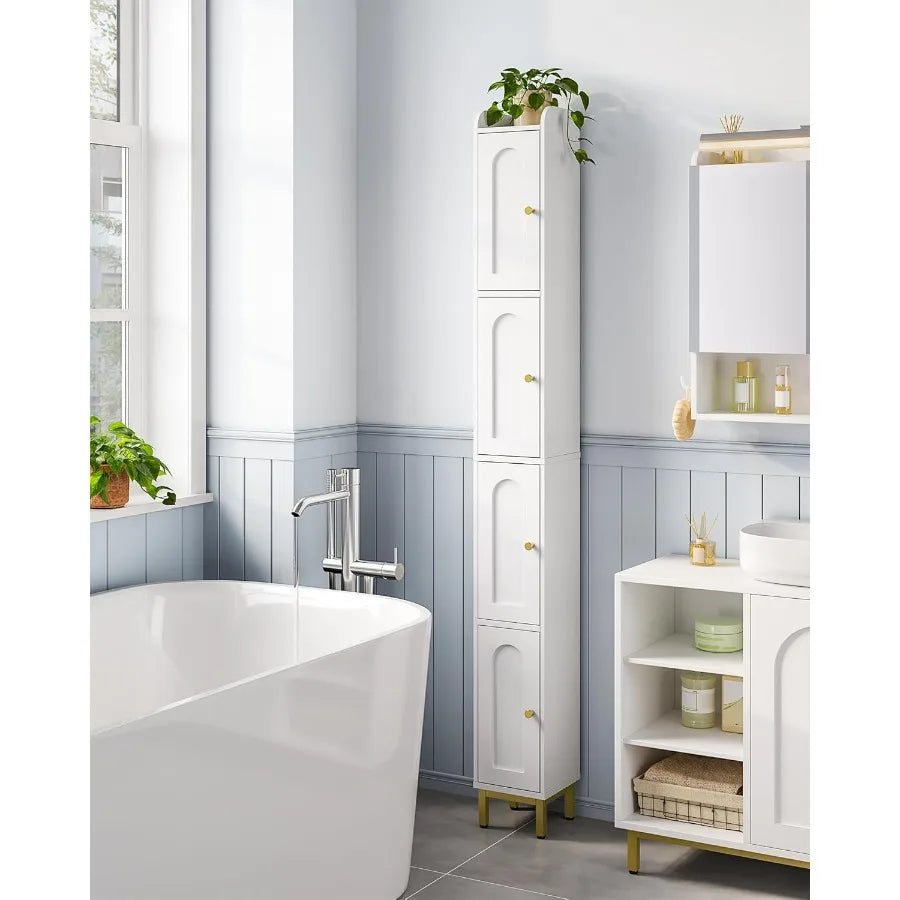 4-Tier Narrow Tall Storage Cabinet, Slim Bathroom Storage Cabinet With 4 Adjustable Feet And Shelves, Bathroom Organization For