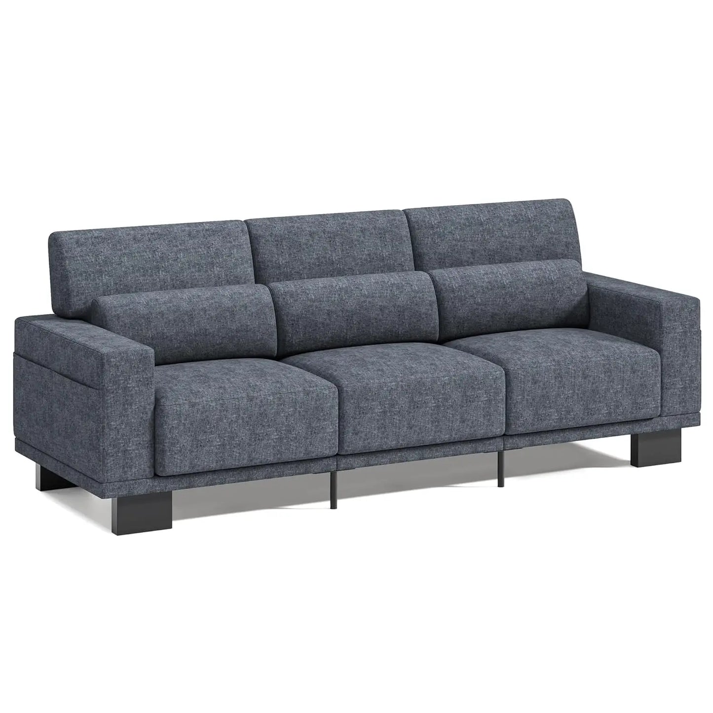 89" Modern 3-Seater Chenille Sofa Wide Armrest Deep Cushion Living Room Bedroom Apartment Dark Grey, Customized