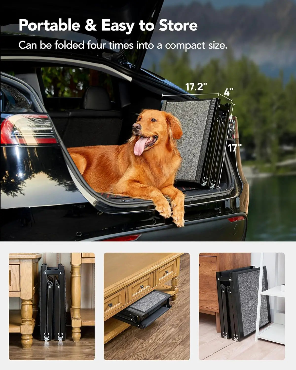 Upgraded Dog Ramp for Car 71'' X-Long & 19.7" Wider Folding Dog Ramps for Large Dogs with Non-Slip Rug Surface Portable Doggy